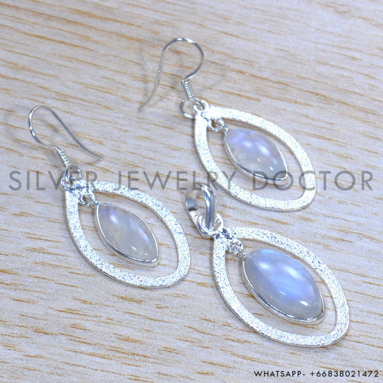 Rainbow Moonstone 925 Sterling Silver Jewelry Set (SJWS-74)