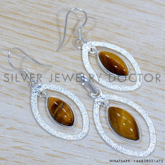 Tiger Eye 925 Sterling Silver Jewelry Set (SJWS-75)