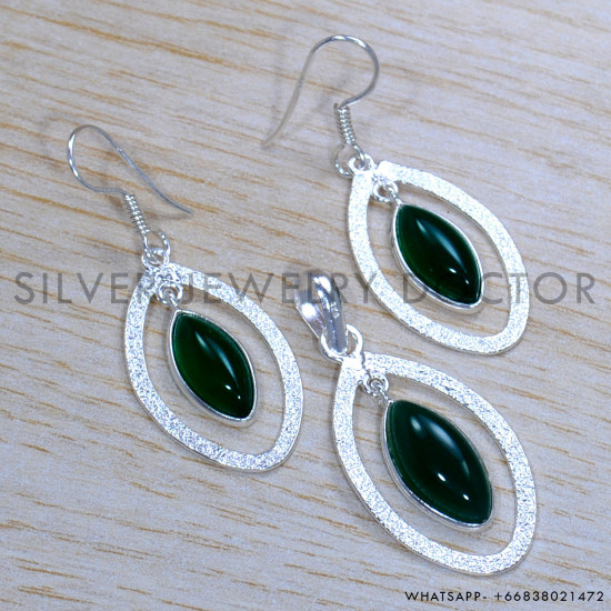 Green Onyx 925 Sterling Silver Jewelry Set (SJWS-77)