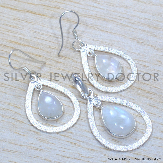 Rainbow Moonstone 925 Sterling Silver Jewelry Set (SJWS-83)