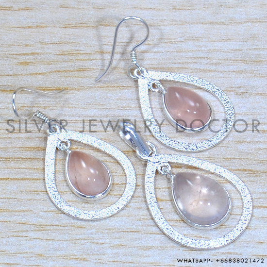 Rose Quartz 925 Sterling Silver Jewelry Set (SJWS-84)