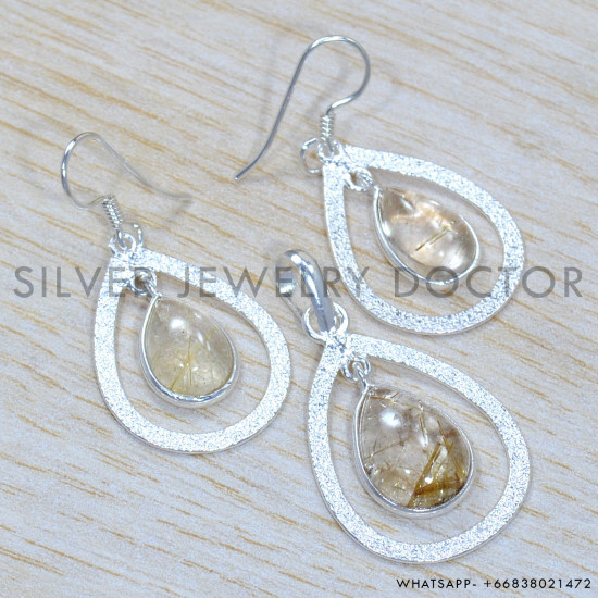 Golden Rutile 925 Sterling Silver Jewelry Set (SJWS-85)
