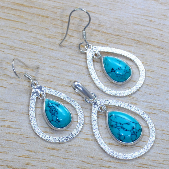 Authentic 925 Sterling Silver Turquoise Gemstone Unique Jewelry Set SJWS-86