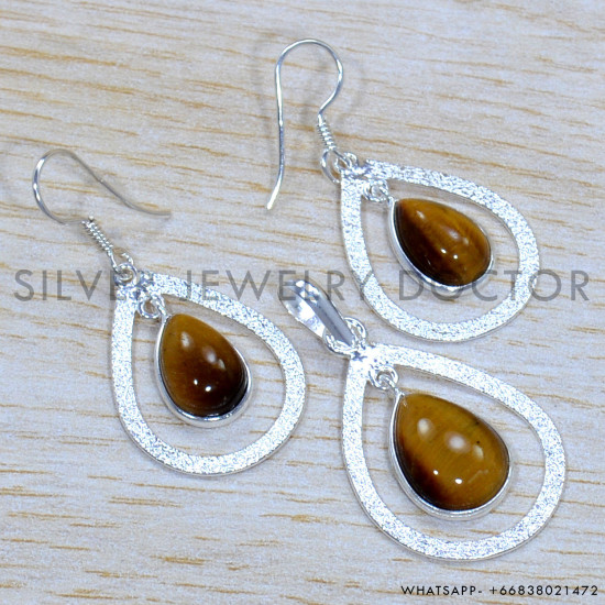 Tiger Eye 925 Sterling Silver Jewelry Set (SJWS-87)