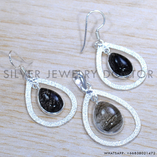 Black Rutile 925 Sterling Silver Jewelry Set (SJWS-90)