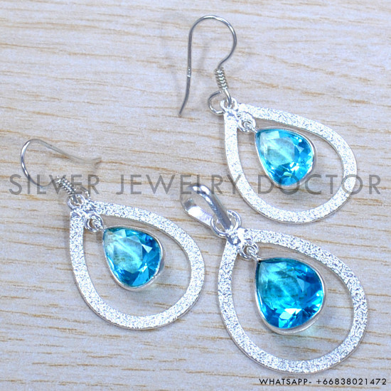 Blue Topaz 925 Sterling Silver Jewelry Set (SJWS-92)