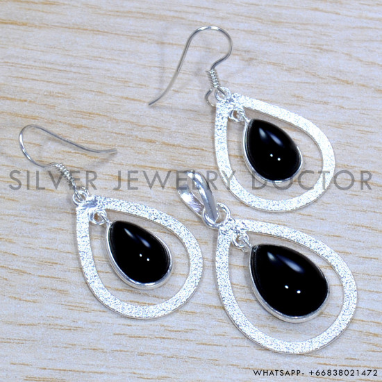 Black Onyx 925 Sterling Silver Jewelry Set (SJWS-93)