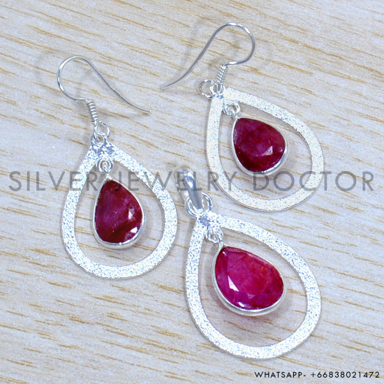 Ruby 925 Sterling Silver Jewelry Set (SJWS-95)