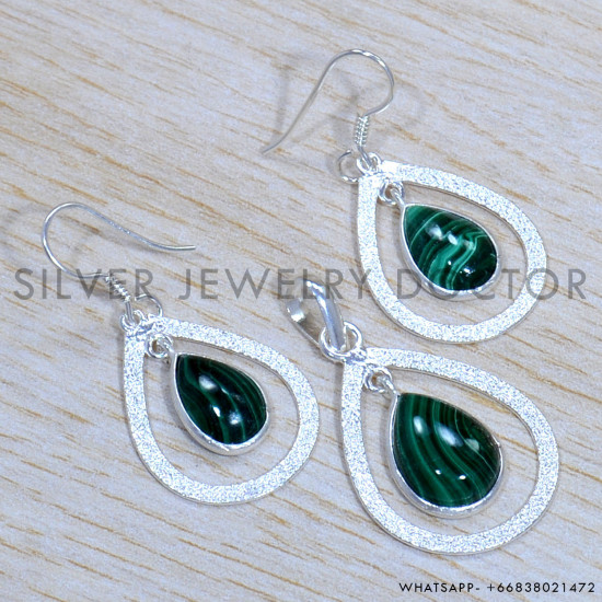 Malachite 925 Sterling Silver Jewelry Set (SJWS-97)