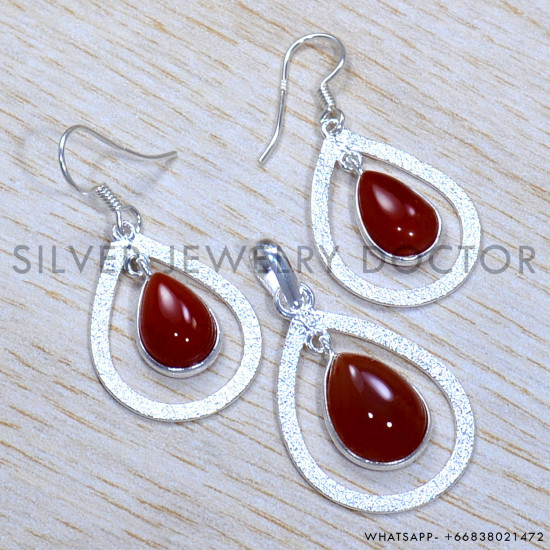 Carnelian 925 Sterling Silver Jewelry Set (SJWS-98)
