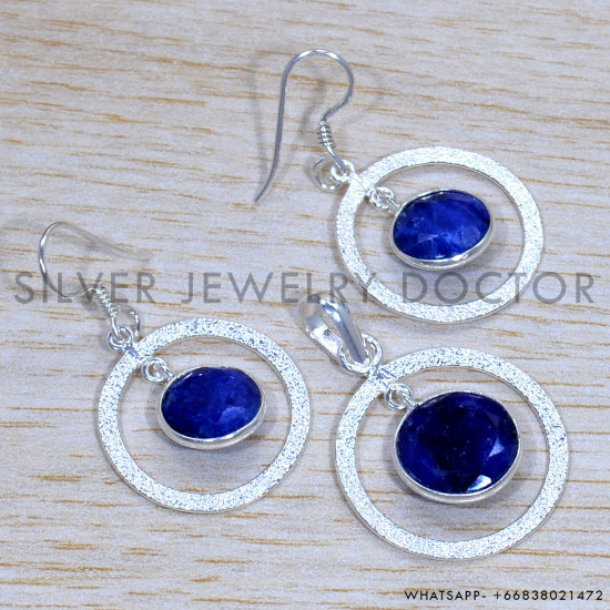 Sapphire 925 Sterling Silver Jewelry Set (SJWS-99)