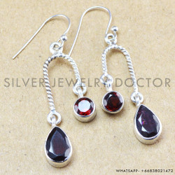 Garnet 925 Sterling Silver Earrings (WE-6212)