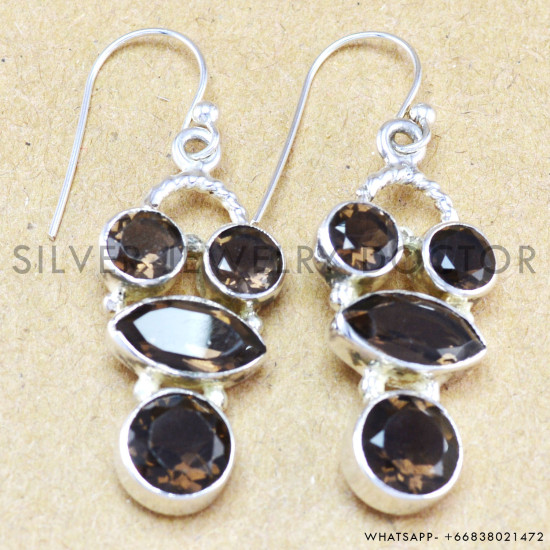Smoky Quartz 925 Sterling Silver Earrings (WE-6216) Smoky Quartz 925 Sterling Silver Earrings (WE-6216)