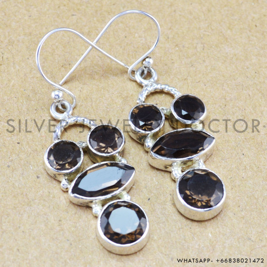Smoky Quartz 925 Sterling Silver Earrings (WE-6216) Smoky Quartz 925 Sterling Silver Earrings (WE-6216)