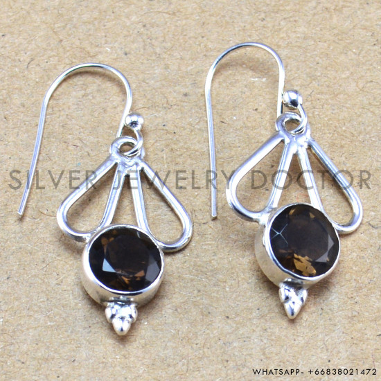 Smoky Quartz 925 Sterling Silver Earrings (WE-6224) Smoky Quartz 925 Sterling Silver Earrings (WE-6224)