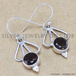 Smoky Quartz 925 Sterling Silver Earrings (WE-6224)