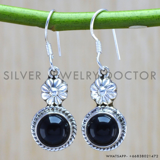 Black Onyx 925 Sterling Silver Earrings (WE-6255)