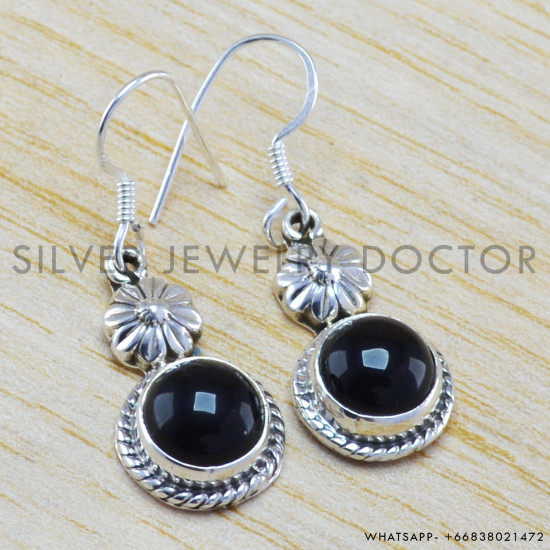 Black Onyx 925 Sterling Silver Earrings (WE-6255)