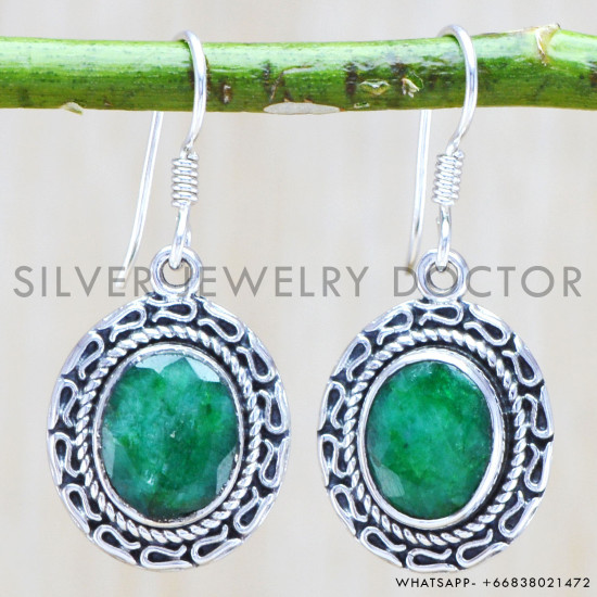 Emerald 925 Sterling Silver Earrings (WE-6290)