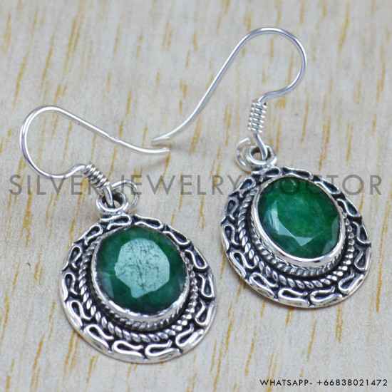 Emerald 925 Sterling Silver Earrings (WE-6290)