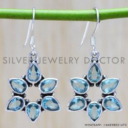 Blue Topaz 925 Sterling Silver Earrings (WE-6354)