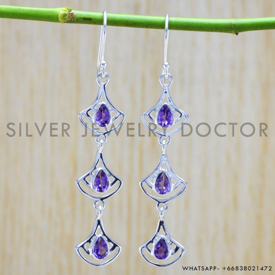 Amethyst 925 Sterling Silver Earrings (WE-6355) Amethyst 925 Sterling Silver Earrings (WE-6355)