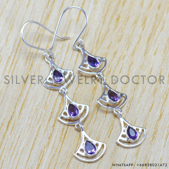 Amethyst 925 Sterling Silver Earrings (WE-6355) Amethyst 925 Sterling Silver Earrings (WE-6355)