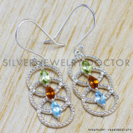 925 real silver jewelry citrine , blue topaz and peridot gemstone earring – Pure 925 Sterling Silver Jewelry, made in Thailand WE-6358