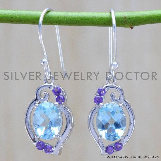 Blue Topaz 925 Sterling Silver Earrings (WE-6364) Blue Topaz 925 Sterling Silver Earrings (WE-6364)