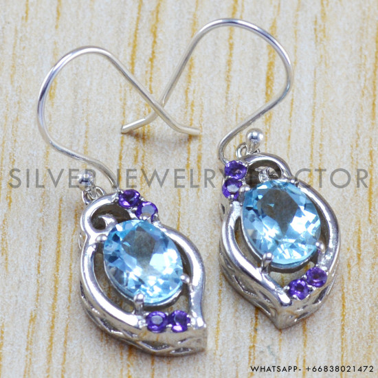 Blue Topaz 925 Sterling Silver Earrings (WE-6364) Blue Topaz 925 Sterling Silver Earrings (WE-6364)