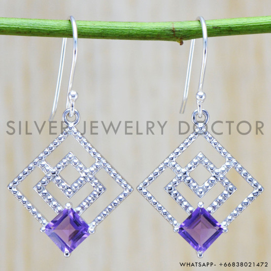 Amethyst 925 Sterling Silver Earrings (WE-6383) Amethyst 925 Sterling Silver Earrings (WE-6383)
