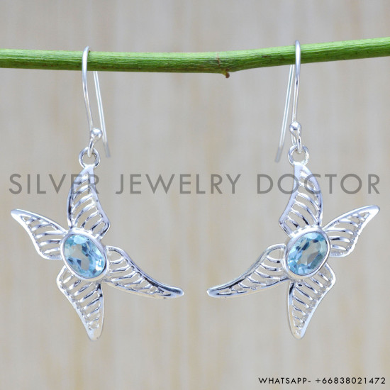 Blue Topaz 925 Sterling Silver Earrings (WE-6400) Blue Topaz 925 Sterling Silver Earrings (WE-6400)