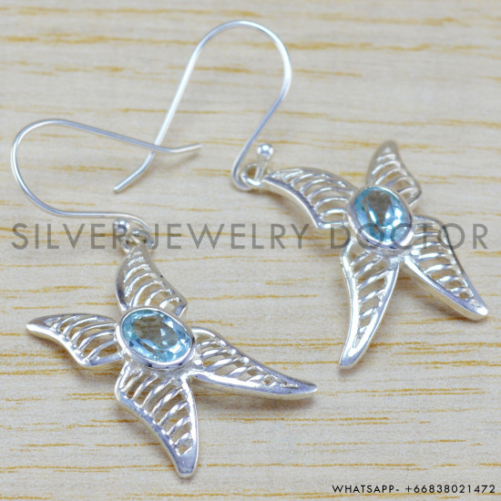 Blue Topaz 925 Sterling Silver Earrings (WE-6400) Blue Topaz 925 Sterling Silver Earrings (WE-6400)