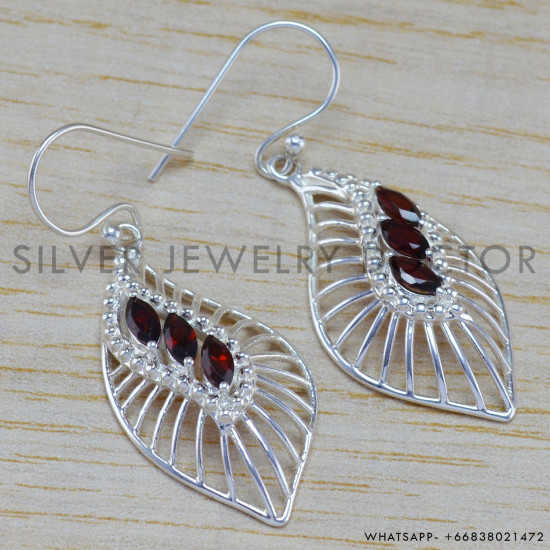 Garnet 925 Sterling Silver Earrings (WE-6403) Garnet 925 Sterling Silver Earrings (WE-6403)