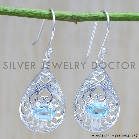 Blue Topaz 925 Sterling Silver Earrings (WE-6409) Blue Topaz 925 Sterling Silver Earrings (WE-6409)