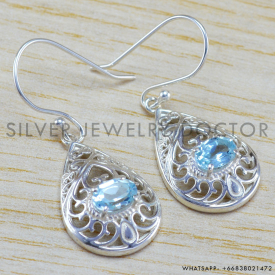 Blue Topaz 925 Sterling Silver Earrings (WE-6409) Blue Topaz 925 Sterling Silver Earrings (WE-6409)
