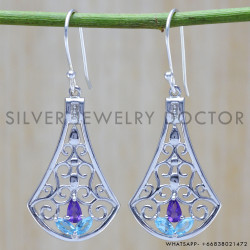 Blue Topaz 925 Sterling Silver Earrings (WE-6414)