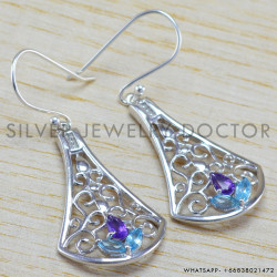 Blue Topaz 925 Sterling Silver Earrings (WE-6414)