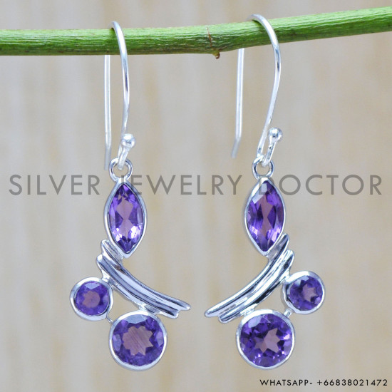 Amethyst 925 Sterling Silver Earrings (WE-6416)