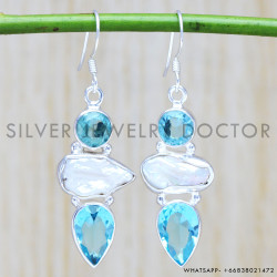 Blue Topaz 925 Sterling Silver Earrings (WE-6447)