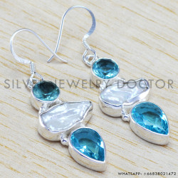 Blue Topaz 925 Sterling Silver Earrings (WE-6447)