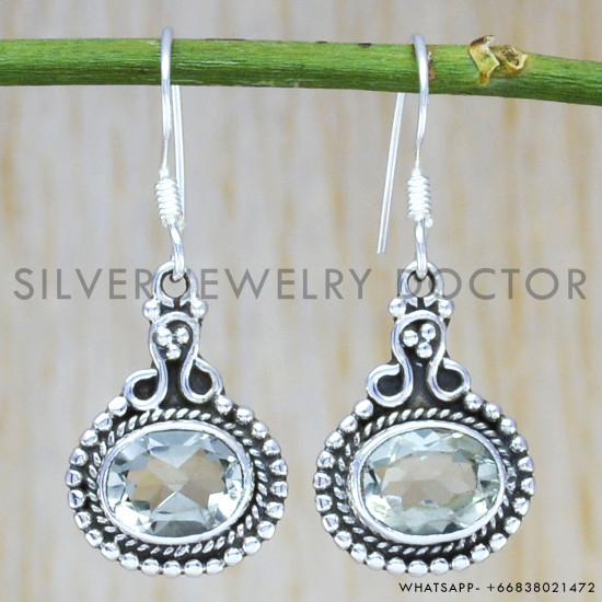 Green Amethyst 925 Sterling Silver Earrings (WE-6461) Green Amethyst 925 Sterling Silver Earrings (WE-6461)