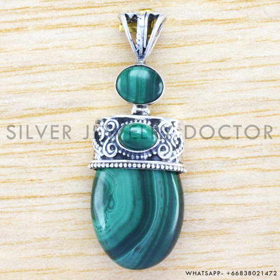 Malachite 925 Sterling Silver Pendant (WP-6491)