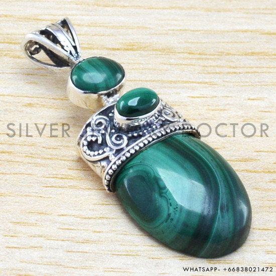 Malachite 925 Sterling Silver Pendant (WP-6491)