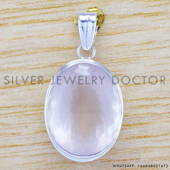 Rose Quartz 925 Sterling Silver Pendant (WP-6495)
