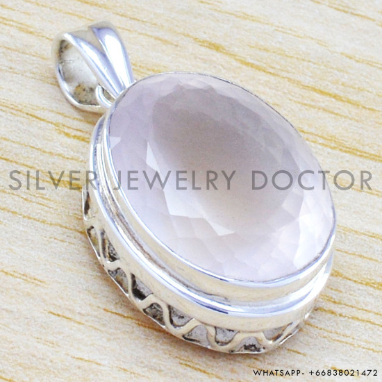 Rose Quartz 925 Sterling Silver Pendant (WP-6495)