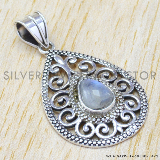 Rainbow Moonstone 925 Sterling Silver Pendant (WP-6512)