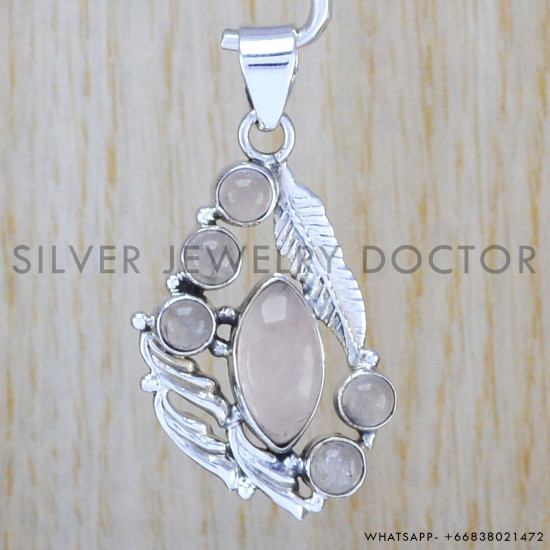 Rose Quartz 925 Sterling Silver Pendant (WP-6535)