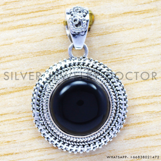 Black Onyx 925 Sterling Silver Pendant (WP-6537)