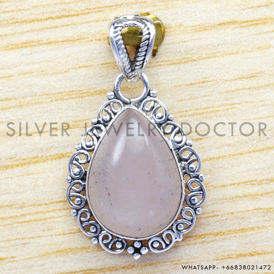 Rose Quartz 925 Sterling Silver Pendant (WP-6541)